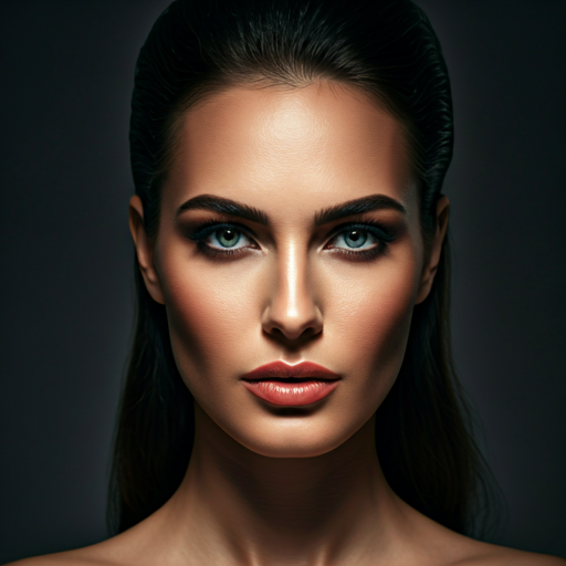 Editorial close-up of a woman with dark hair and striking features under soft directional light