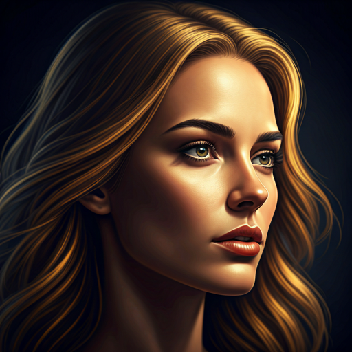 Cinematic close up of a woman with dramatic shadows and golden highlights