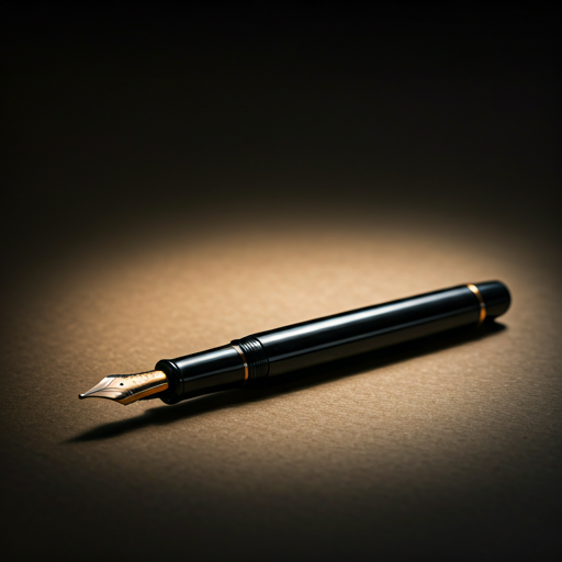 Elegant black fountain pen photographed in soft, directional light