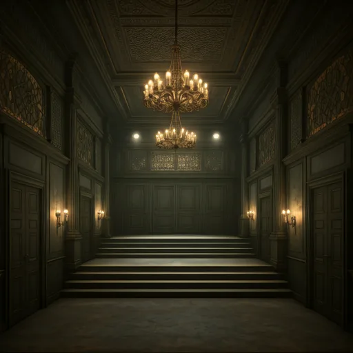 Dark, moody atmospheric photo of an elegant luxury hotel lounge